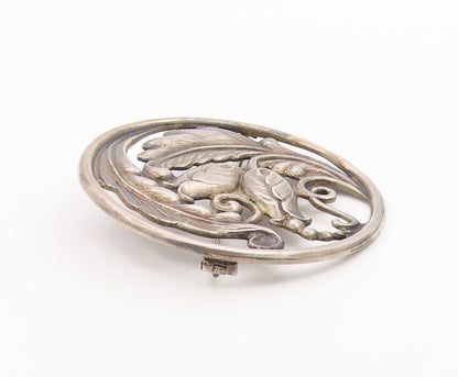 925 Sterling Silver Vintage Brooch Pin CARL POUL Openwork Foliate Circle BP12610