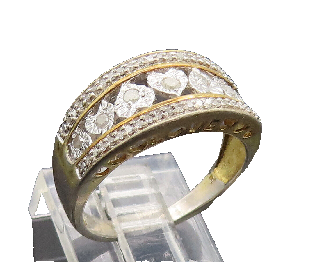 925 Sterling Silver  Vintage Love Heart Cutout Diamond Band Ring Sz 7  RG26937