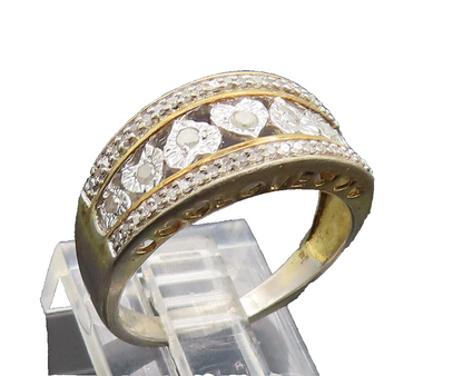 925 Sterling Silver  Vintage Love Heart Cutout Diamond Band Ring Sz 7  RG26937