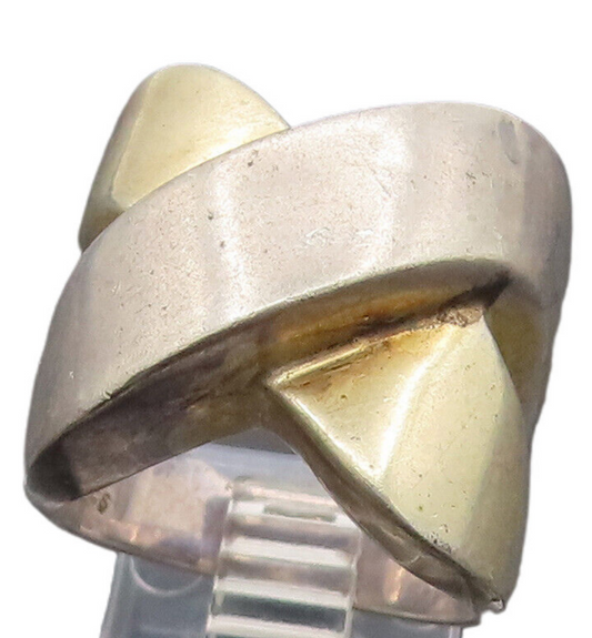 925 Silver  Vintage Two Tone X Crisscross Statement Ring Sz 7.5  RG26226