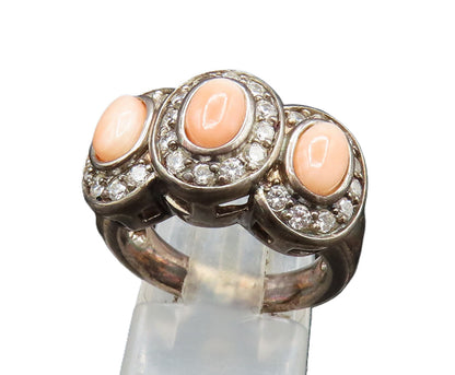 ESPO 925 Silver Vintage Rhodochrosite & Cubic Zirconia Ring Sz 6 RG24739