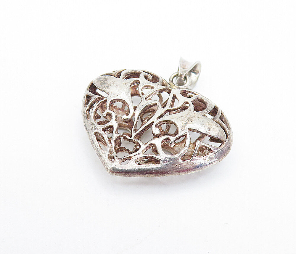 925 Sterling Silver  Vintage Swirl Cutout Design Love Heart Pendant  PT5139