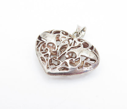 925 Sterling Silver  Vintage Swirl Cutout Design Love Heart Pendant  PT5139