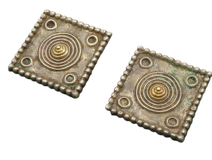 PETER BRAMS 925 Silver & 14K GOLD  Vintage Square Non Pierce Earrings  EG6879