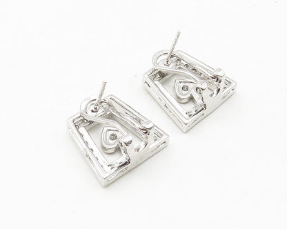 925 Sterling Silver  Sparkling Cubic Zirconia Love Heart Drop Earrings  EG5627