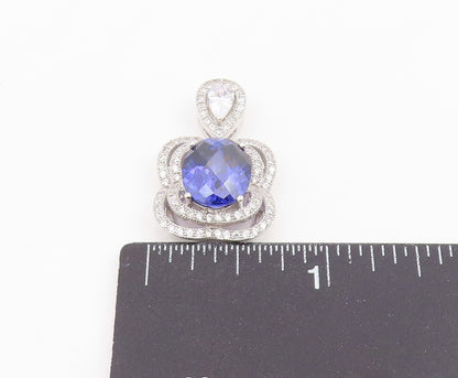 925 Sterling Silver Vintage Pendant CELINE F  Tanzanite Halo CZ Charm  PT25945