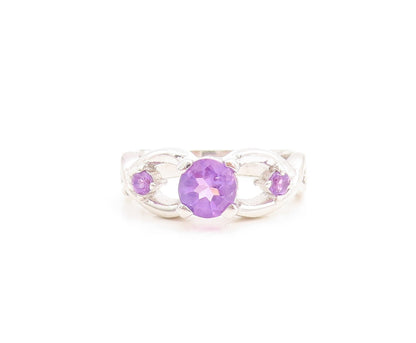 925 Sterling Silver Vintage Ring Designer Cutout Round Amethyst  Sz 7  RG31188