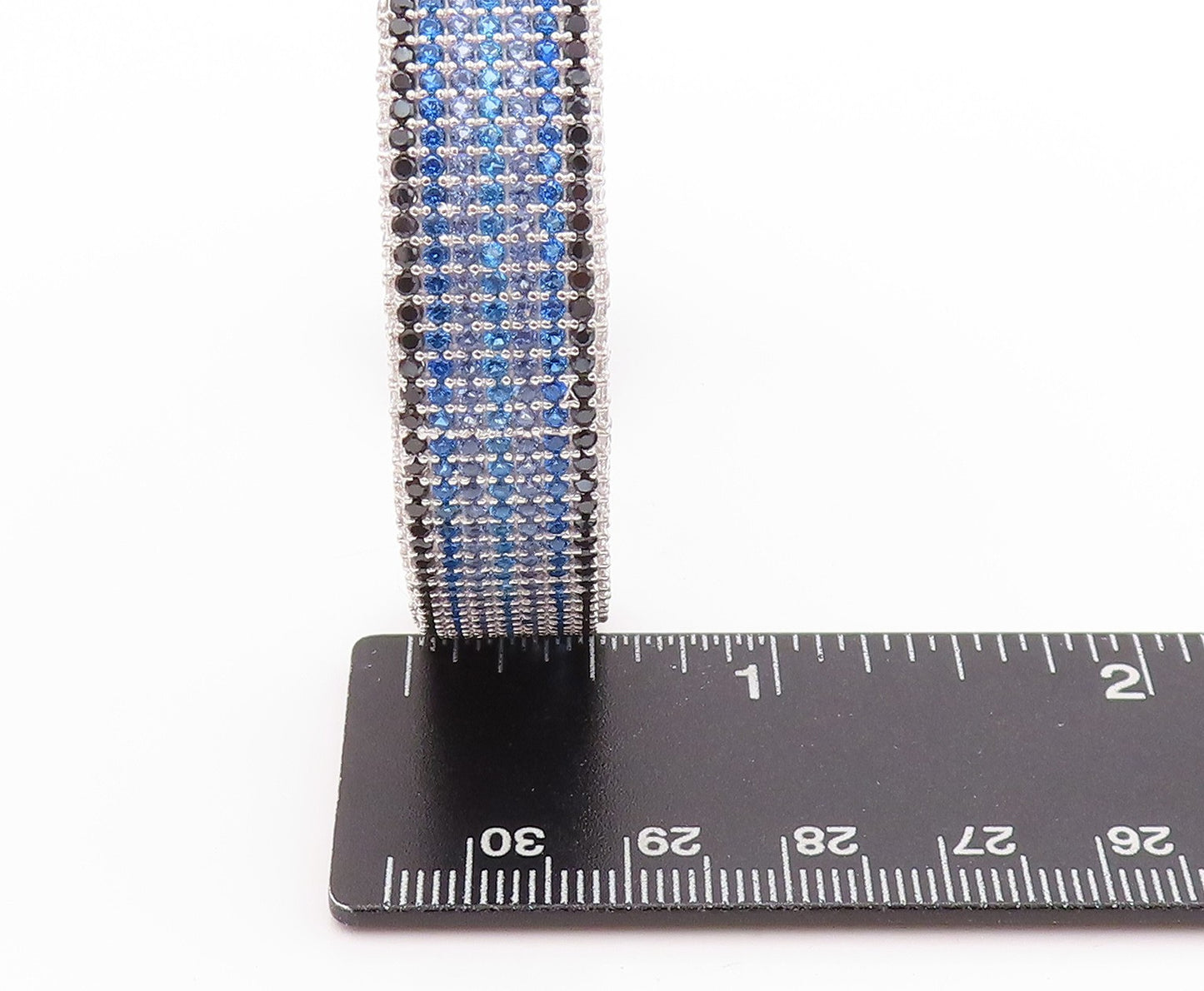 925 Sterling Silver Vintage Bracelet Designer Blue White CZ Spinel Cuff  BT11200