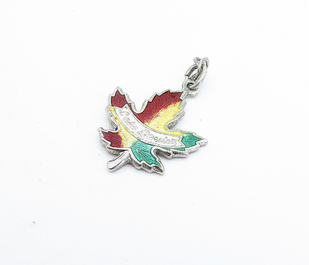 925 Sterling Silver  Vintage Enamel Coated Autumn Leaf Drop Pendant  PT3764