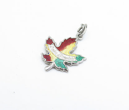 925 Sterling Silver  Vintage Enamel Coated Autumn Leaf Drop Pendant  PT3764