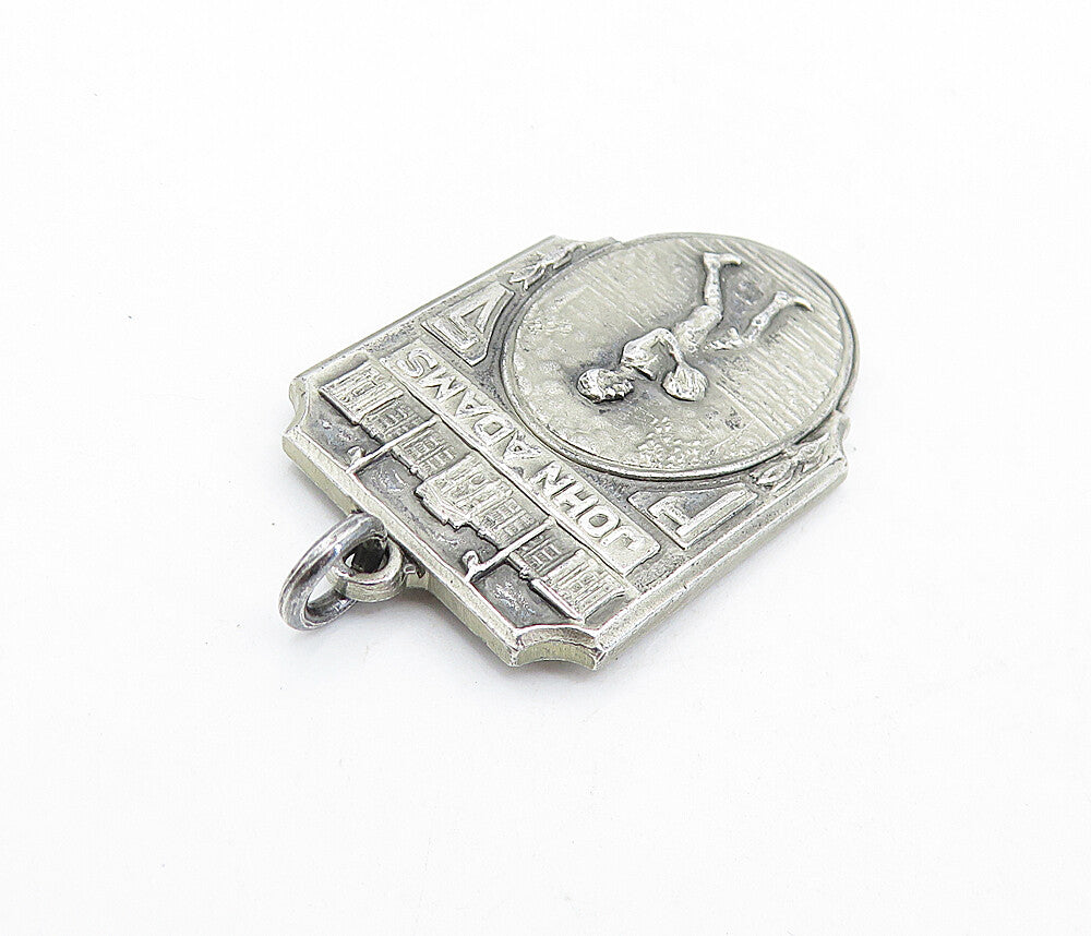 925 Sterling Silver  Vintage Dark Tone John Adams 1939 Drop Pendant  PT4760