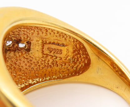 925 Sterling Silver Vintage Ring Gold Plated Tiger's Eye & CZ Band Sz 10 RG36127