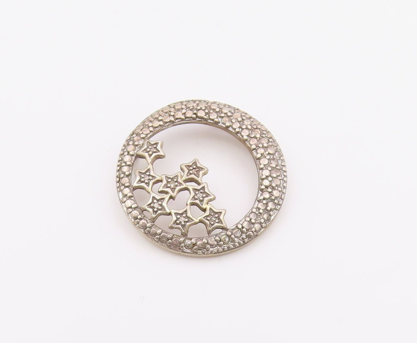 925 Sterling Silver  Vintage Petite Topaz Stars Open Circle Pendant  PT19470