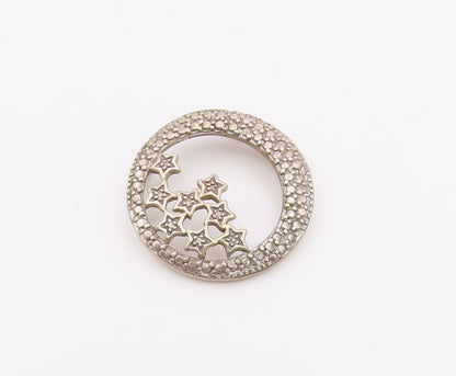 925 Sterling Silver  Vintage Petite Topaz Stars Open Circle Pendant  PT19470