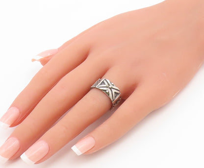 925 Sterling Silver Vintage Ring Brutalist Geometric Pattern Band  Sz 7  RG36840