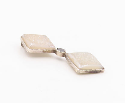 925 Sterling Silver  Vintage White Druzy Stone & Hematite Pendant  PT14295