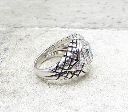 925 Silver  Blue Topaz & White Cubic Zirconia Cocktail Ring Sz 6  RG1584