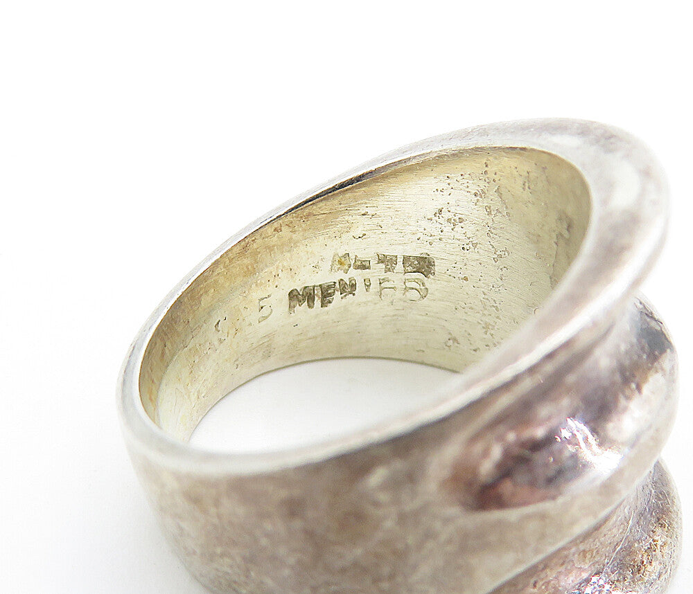 MEXICO 925 Sterling Silver  Vintage Dark Tone Concave Band Ring Sz 7.5  RG6642