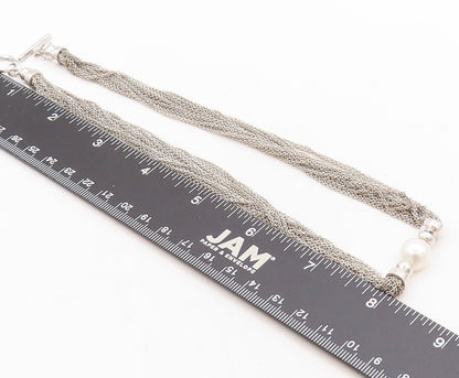925 Sterling Silver Vintage Necklace Think Multi Chain Designer Pearl  NE4421