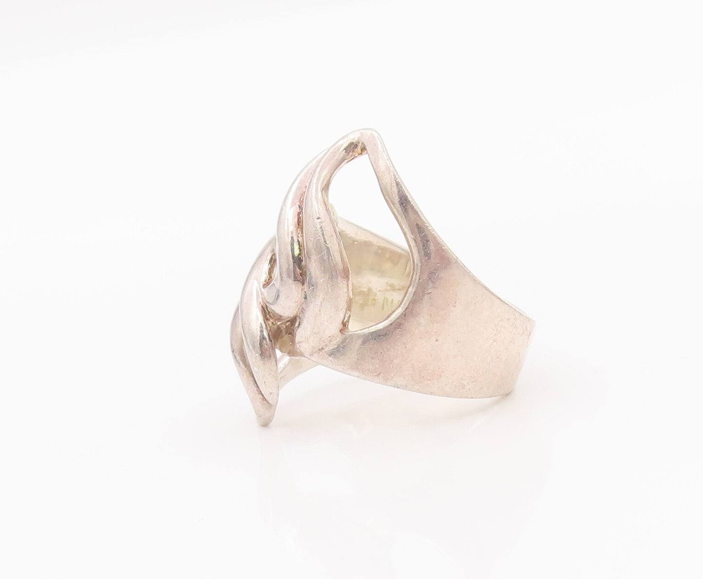925 Sterling Silver Vintage Ring Solid Swirly Cutout Design  Sz 6.5  RG28145