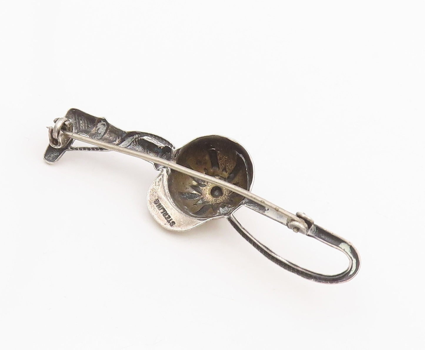 925 Sterling Silver Vintage Brooch Horse Riding Crop Jockey Cap Pin   BP12065