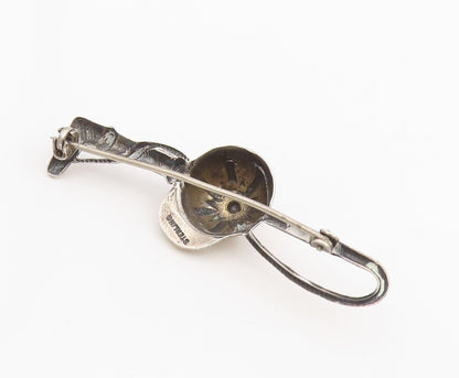 925 Sterling Silver Vintage Brooch Horse Riding Crop Jockey Cap Pin   BP12065
