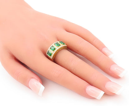925 Sterling Silver Vintage Ring Gold Plated Green Halo White CZ  Sz 7  RG29768