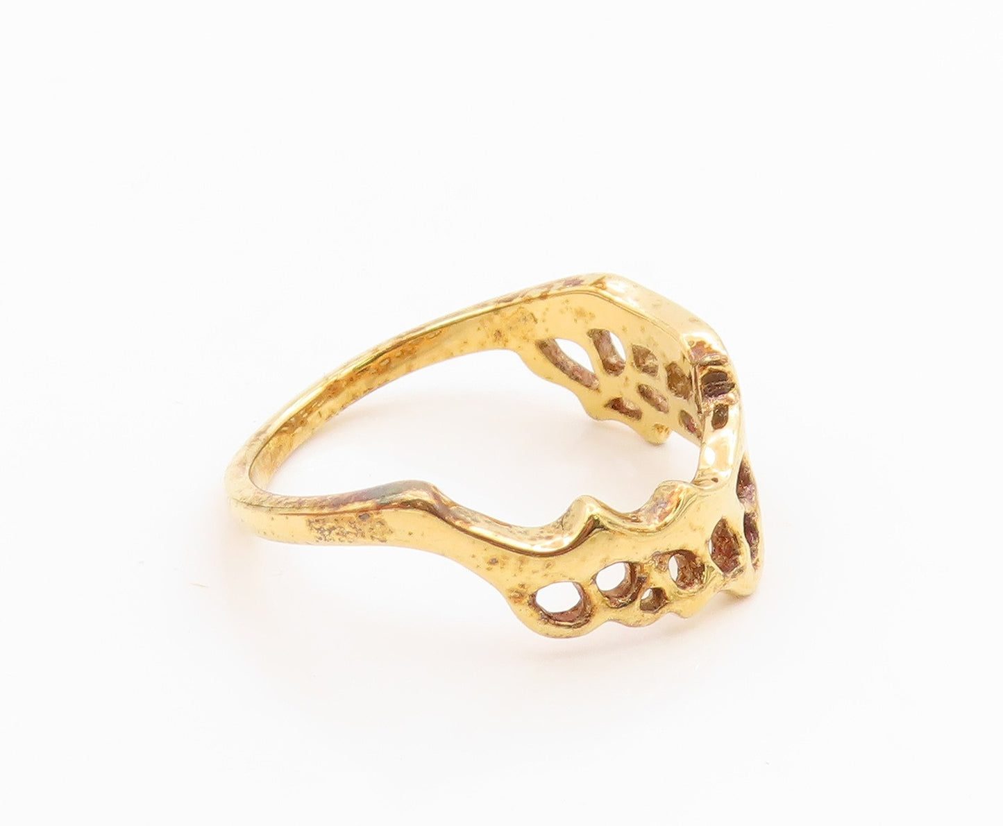 925 Sterling Silver Vintage Ring Gold Plated Openwork Multi Band Sz 9.5 RG36228