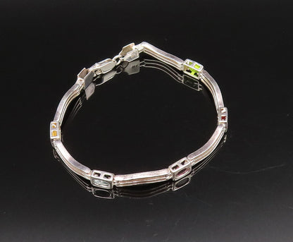 925 Silver  Vintage Peridot Garnet & Gemstones Open Row Link Bracelet  BT9722