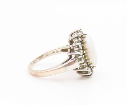 925 Sterling Silver Vintage Ring Cabochon Opal Halo CZ Band  Sz 6.5  RG35183