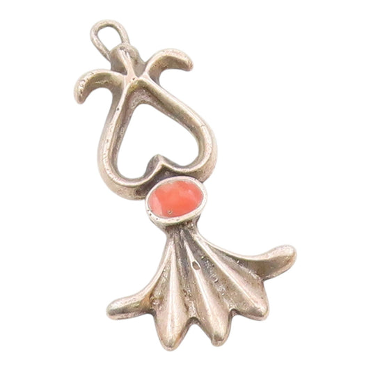 SOUTHWESTERN 925 Sterling Silver Vintage Coral Love Heart Pendant PT19209