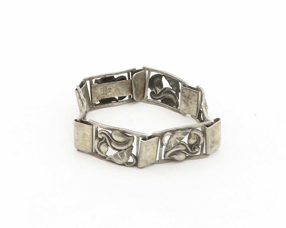 MUNKSGAARD DENMARK 925 Silver  Vintage Floral Panel Chain Bracelet  BT7057