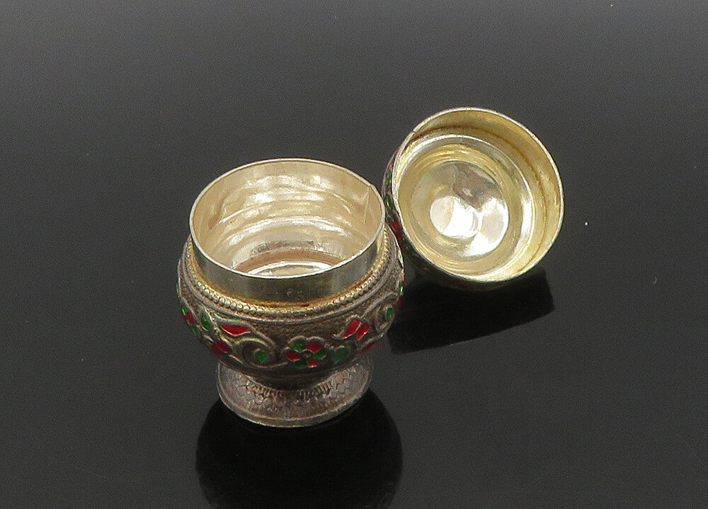 925 Sterling Silver  Vintage Enamel Floral Vine Pill Box (OPENS)  TR3111