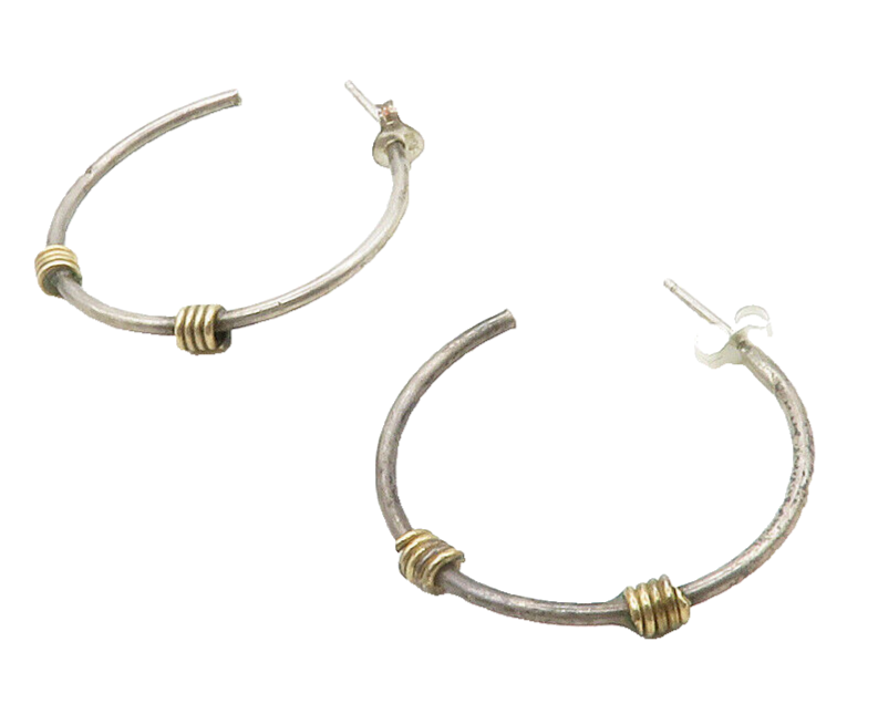 925 Sterling Silver  Vintage Two Tone Wire Wrapped JHoop Earrings  EG6707