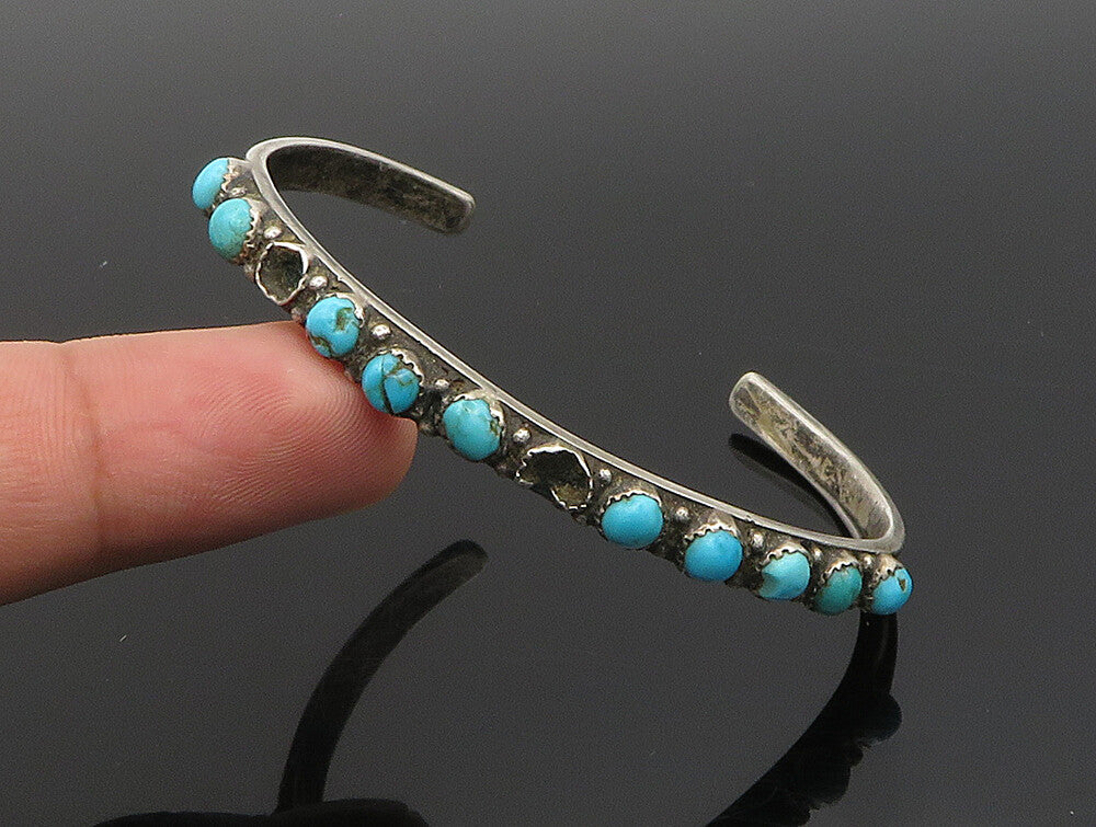 SOUTHWESTERN 925 Sterling Silver Vintage Turquoise Beaded Cuff Bracelet BT9467