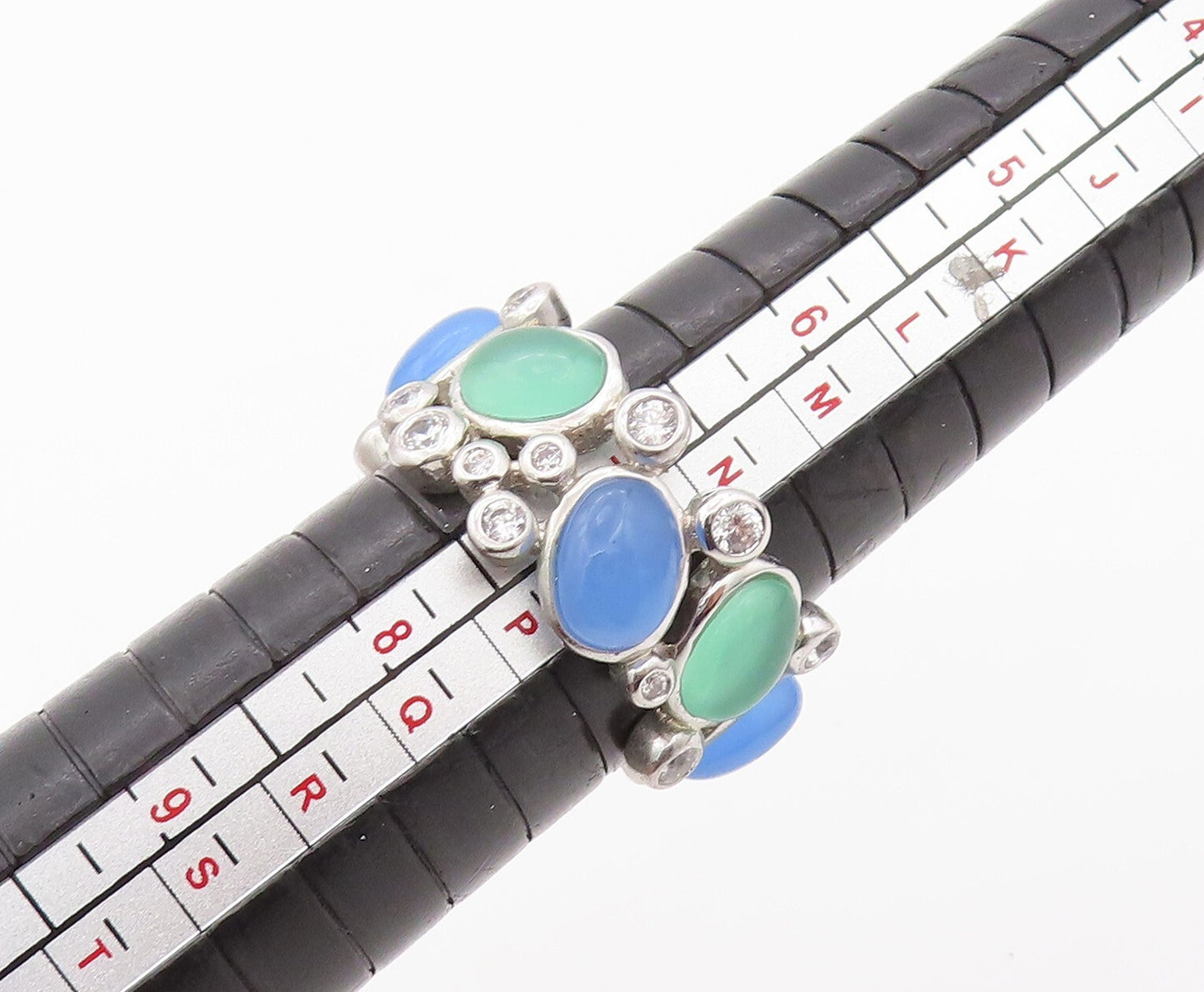 925 Sterling Silver Vintage Ring Bubble Cutout CZ & Gemstones  Sz 7  RG30366