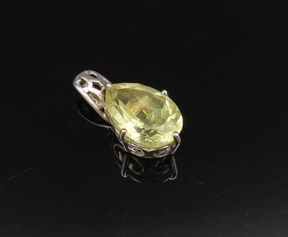 925 Sterling Silver  Vintage Prong Set Yellow Topaz Drop Pendant  PT21659