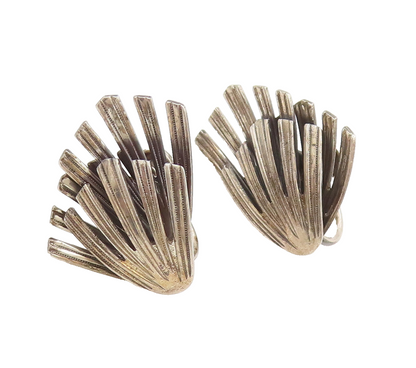BEAN 925 Sterling Silver  Vintage Spiked Grass 3d Cutout Earrings  EG12546