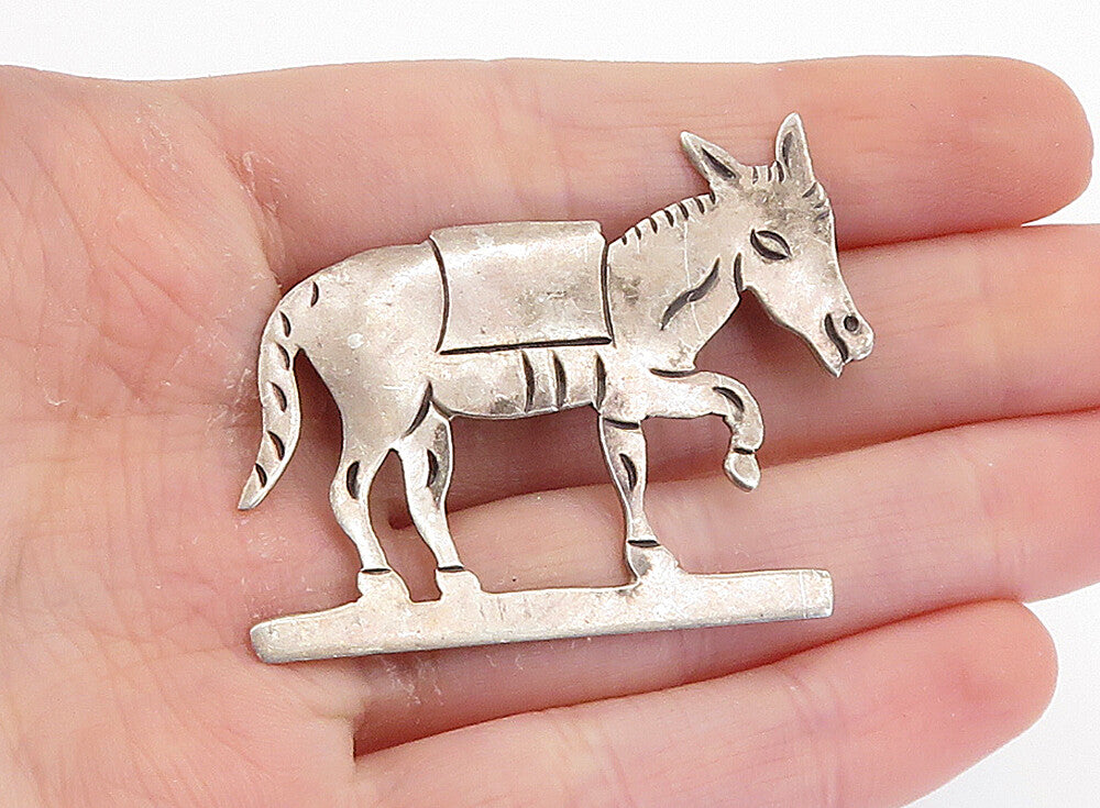 BM TAXCO 925 Silver  Vintage Etched Detail Donkey Motif Brooch Pin  BP2823