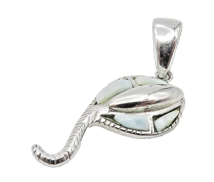 925 Sterling Silver  Petite Shiny Larimar Sting Ray Motif Pendant  PT9159