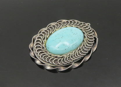 925 Sterling Silver  Vintage Cabochon Turquoise Twist Pendant  PT16338