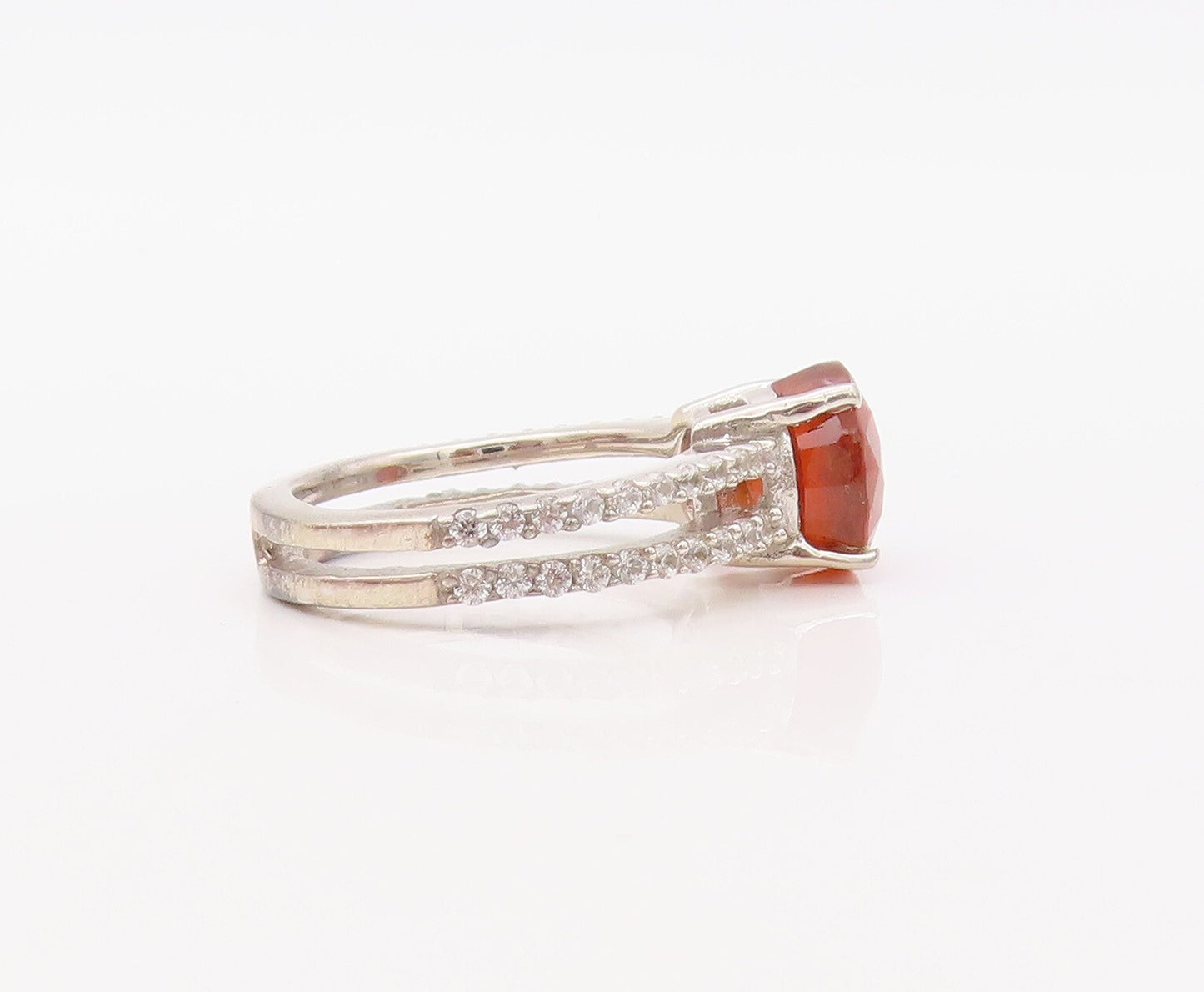 925 Sterling Silver Vintage Ring Round Cut Gemstone Split Band CZ  Sz 7  RG30650