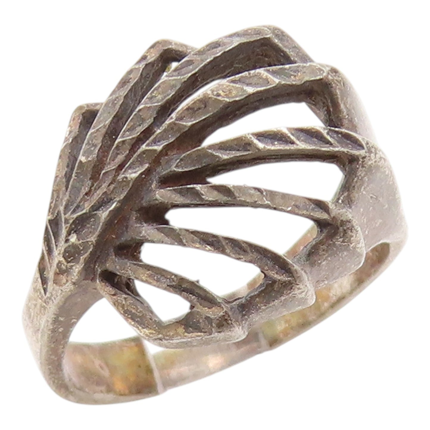 925 Sterling Silver Vintage Ring Classic Textured Open Leaf Band  Sz 7  RG36114