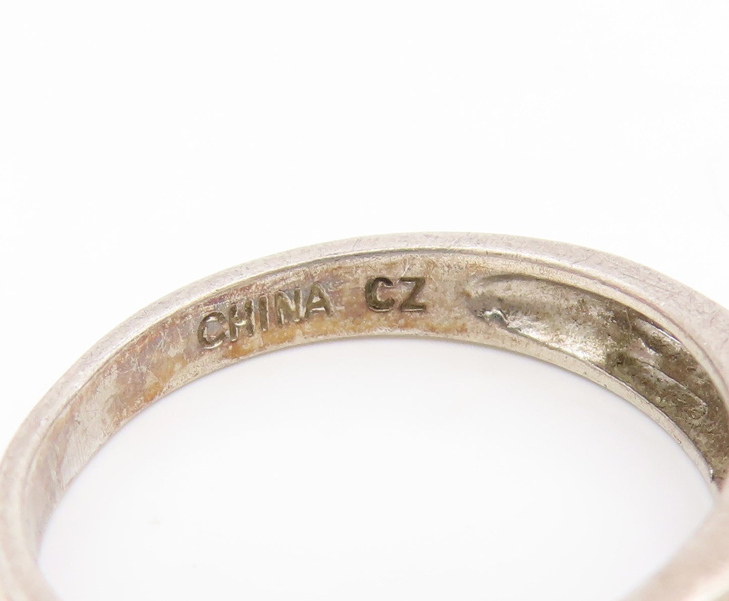 925 Sterling Silver Vintage Ring Modernist CZ Love Cutout Band  Sz 6  RG35219