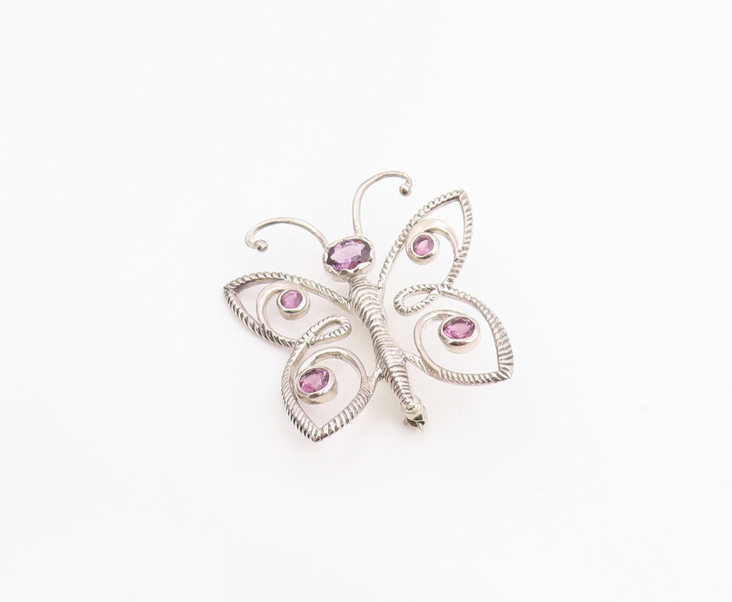 925 Sterling Silver Vintage Brooch Pin Amethyst Elegant Butterfly Charm  BP12438