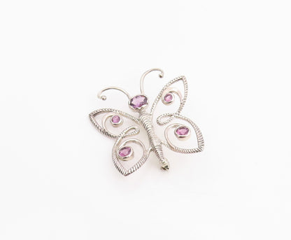 925 Sterling Silver Vintage Brooch Pin Amethyst Elegant Butterfly Charm  BP12438