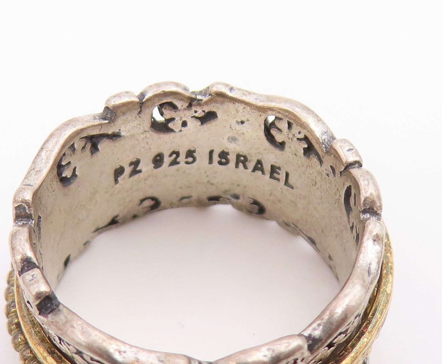 925 Sterling Silver Vintage Ring OR PAZ ISRAEL two Tone Spinner  Sz 6.5  RG36766
