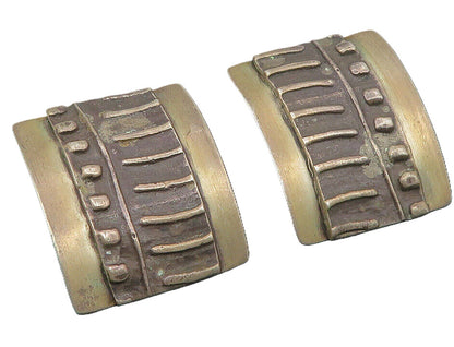 925 Sterling Silver  Vintage Modernist Oxidized Pattern Drop Earrings  EG5514