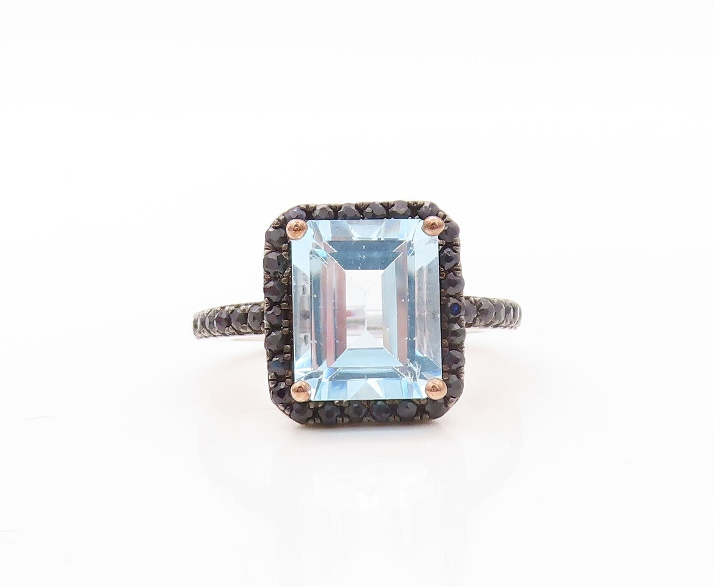 925 Sterling Silver Vintage Ring Rectangle Blue Topaz Halo Spinel  Sz 7 RG30843