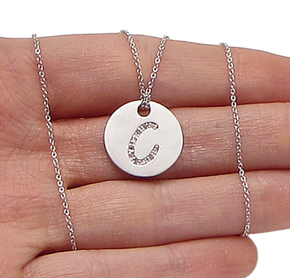 925 Sterling Silver  .10ctw Genuine Diamonds C Initial Pendant & Chain  PT2454